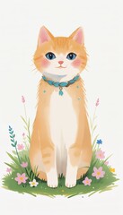 An unusually tall ginger cat strikes a regal pose, standing upright. A blissful reverie where fairytales bloom in watercolor hues