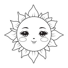 A Outline image of a smiling sun in a cartoon style.