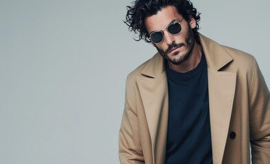 Obraz premium Man in Tan Coat and Sunglasses Outdoors
