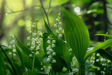 Lily of the valley in the forest, generative ai