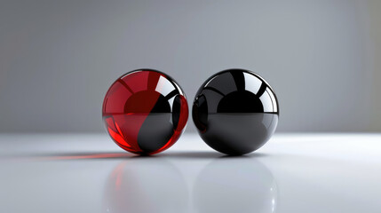 Aesthetic red and black glass spheres arranged elegantly on a clean white background