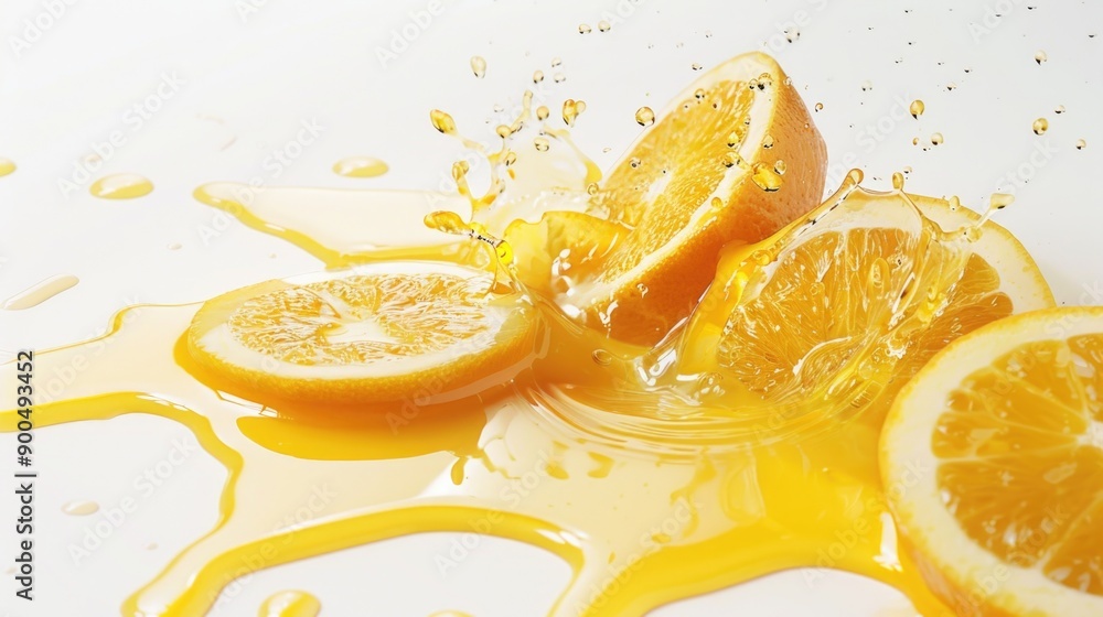 Poster a group of sliced oranges arranged neatly on a table, ready for use or display