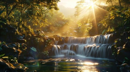 A beautiful waterfall surrounded by trees and rocks