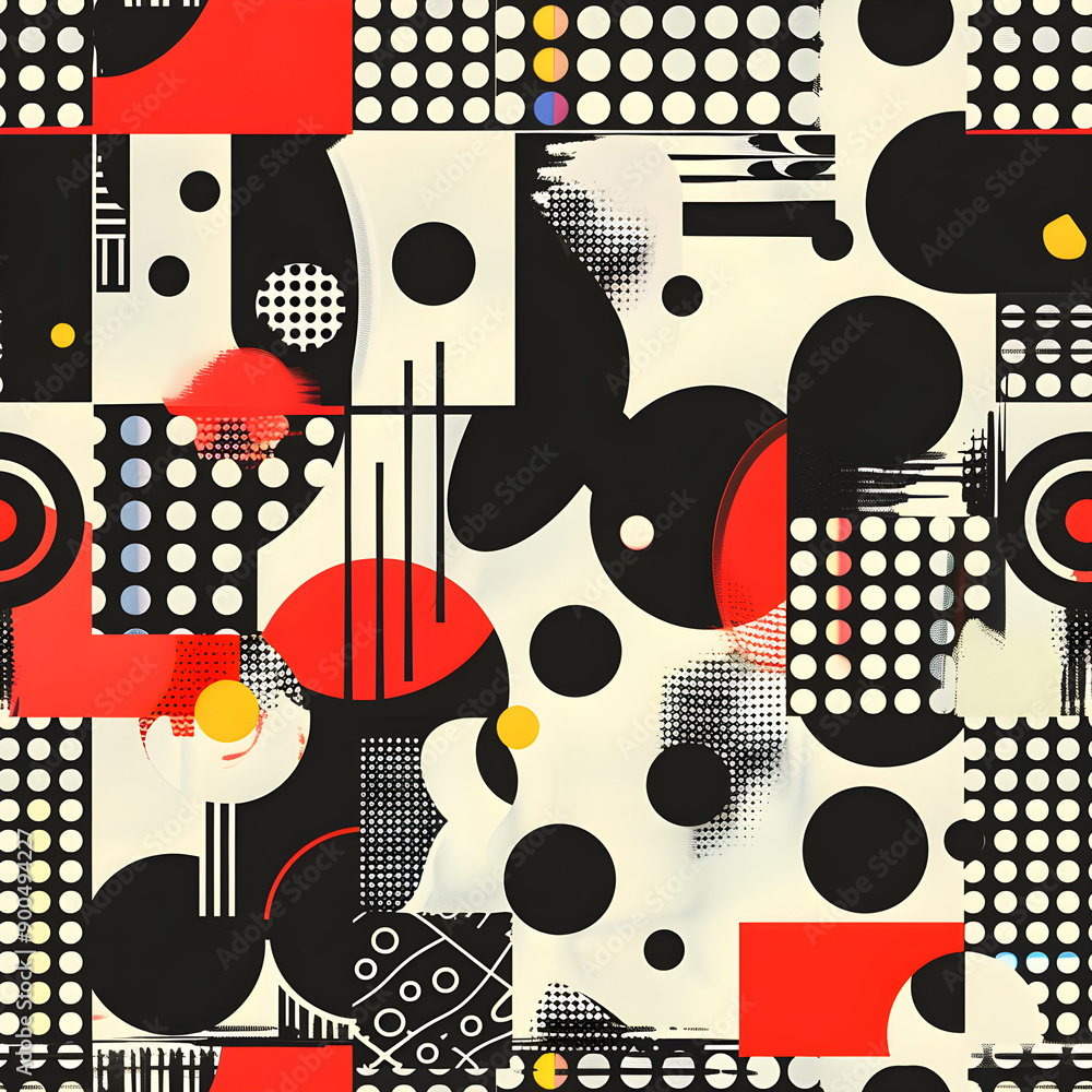 Poster abstract geometric pattern featuring black white and red shapes