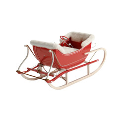Charming red sleigh with soft fur accent, perfect for holiday decorations and winter-themed events. A cozy winter classic.