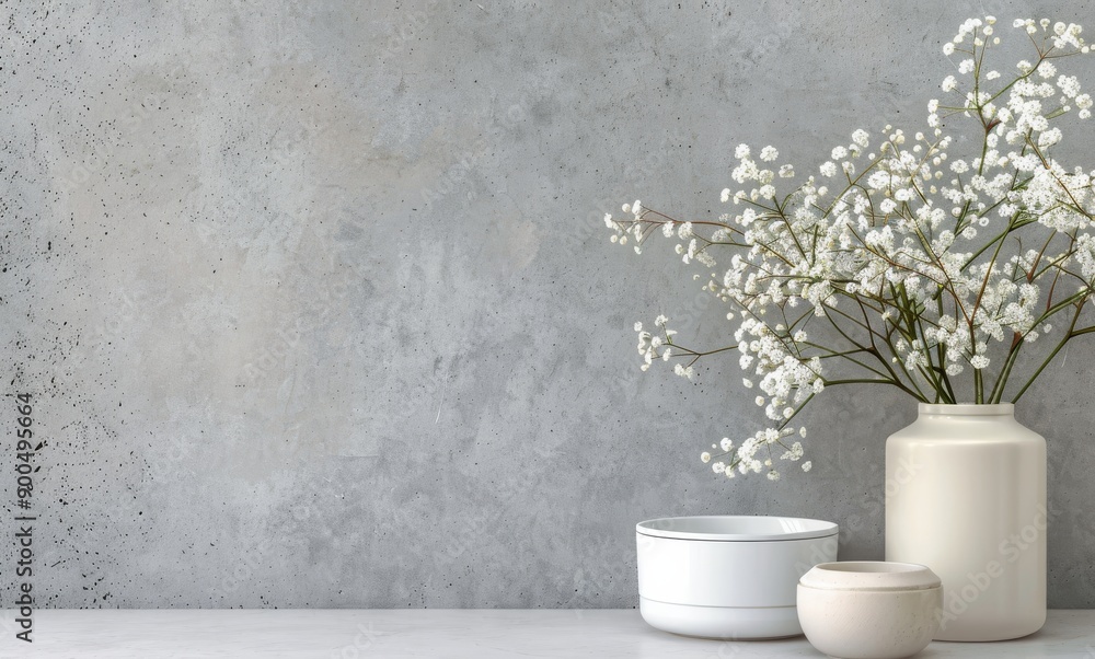 Canvas Prints white flowers in vase against concrete wall