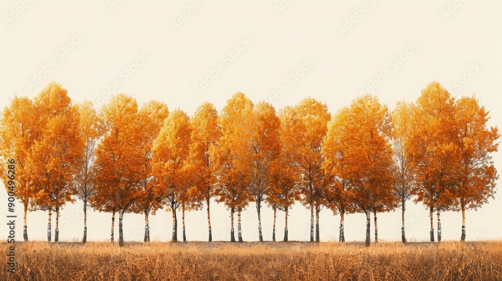 Sticker A line of poplar trees with golden leaves in the fall creates a striking and symmetrical background with copy space.