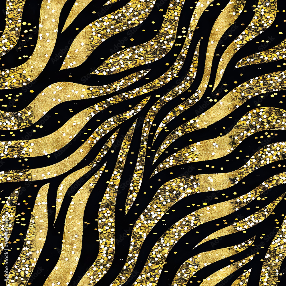 Aufkleber Gold glitter zebra print seamless pattern repeating background