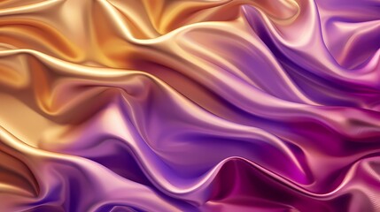 Fototapeta premium Abstract 3D Wave with Bright Gold and Purple Gradient Fabric
