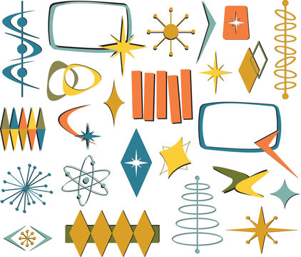 Set of atomic age space isolated vector elements 