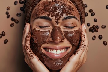 Person using coffee extracts in skincare products.