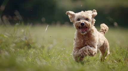 Happy Dog Running in Field