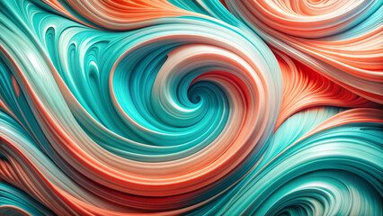 Fototapeta premium Abstract liquid background, swirling patterns of turquoise and coral, matte, dynamic and fluid 