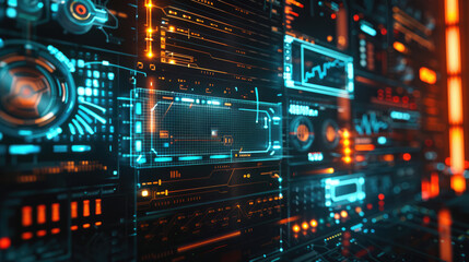 Fototapeta premium Futuristic Digital Interface incorporating Data Visualization and Technological Elements
