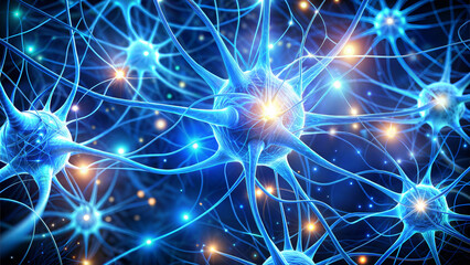 Abstract neural connections of the brain background, intricate blue  patterns,  deep and otherworldly