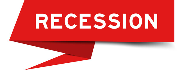Red color speech banner with word recession on white background