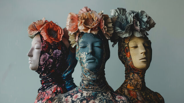 Explore floral sculptures with unique textures and flower crowns in this innovative exhibit