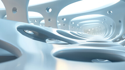 Futuristic white tunnel with abstract design and technology, blending innovation and creativity