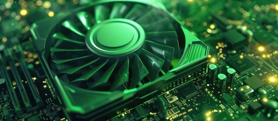 Close-Up of a Green Cooling Fan on a Circuit Board