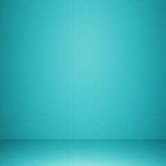 Modern 3D teal color minimal background with floor and emty space in sunlight