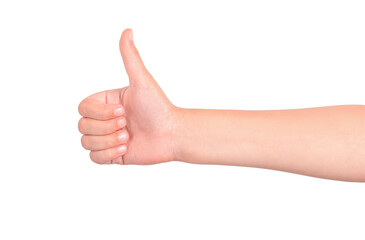 Childs hand gestures thumbs up isolated on transparent background