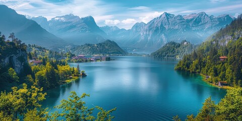 Obraz premium Stunning Landscape of Alpine Lake with Majestic Mountains