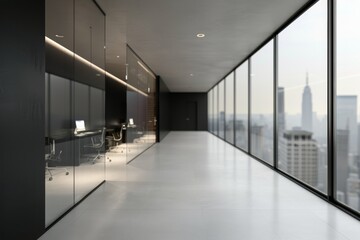 Fototapeta premium Modern Office Hallway With City View