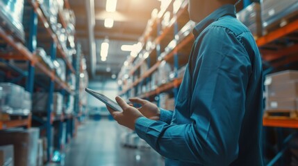 Worker Using a Tablet in a Warehouse