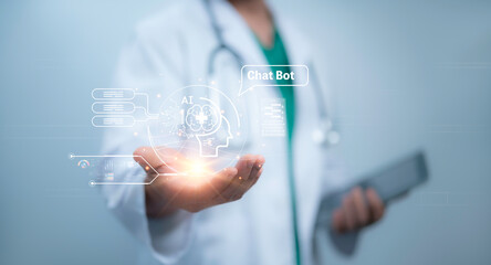 Medical worker hold virtual medical revolution and advance of technology Artificial Intelligence,AI...