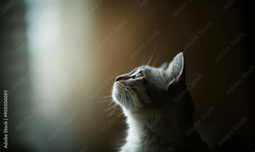 Poster contemplative gray cat against a soft gradient background