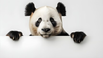 Fototapeta premium Playful Panda Peeking Over White Surface