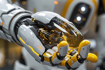Robotic hand holding a futuristic golden orb representing advanced technology and innovation in robotics and AI
