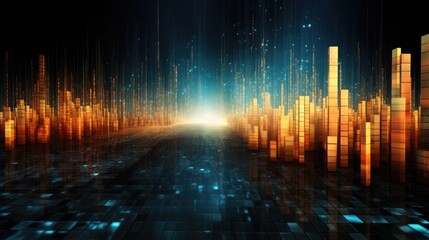 Glowing data streams in a digital matrix