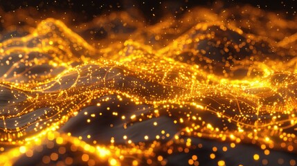 Naklejka premium Golden radiant particles creating a wave effect