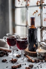 Cozy Autumn Afternoon with Mulled Wine and Spices by the Window