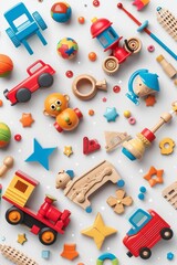 Classic toddler toys in three different colors, isolated transparent PNG background