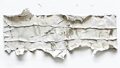 Paper strips with ripped edges set against a white background, creating a rugged and authentic look