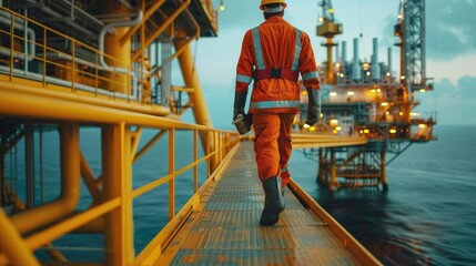 Backview Photo of Worker on Oil Rig Platform