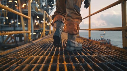 Backview Photo of Worker on Oil Rig Platform