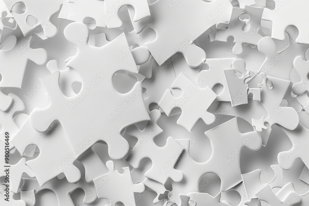 Poster a collection of white puzzle pieces with one missing piece, great for illustrations on missing eleme