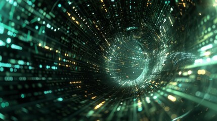 Fototapeta premium Create a scene with flowing, dynamic data streams and digital information moving through a 3D space --ar 16:9 Job ID: 247cd285-a77a-4fcd-8b18-79a373e92b8a