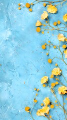 abstract blue background with yellow flowers