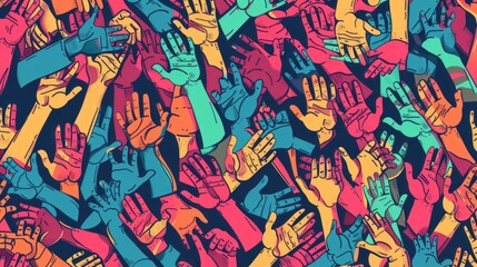 Diverse colorful people seamless pattern illustration set. Funny multicolor hand community background print. Friend team, business teamwork or community hands together drawing collection. --a