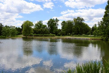 The peaceful lake in the country on a sunny day.