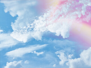 Fototapeta premium beauty sweet pastel blue and orange colorful with fluffy clouds on sky. multi color rainbow image. abstract fantasy growing light