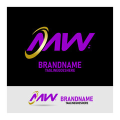 Elegant MW letter logo with luxury concept. M and W letter logo design, purple and gold colors. for company logo, business, web design, etc. transparent background