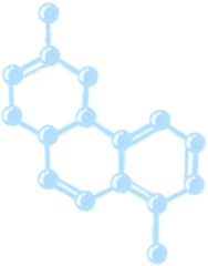 An illustrated diagram featuring icons representing the formulas of chemical elements and molecules