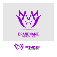 Elegant MW letter logo with luxury concept. M and W letter logo design, purple and gold colors. for company logo, business, web design, etc. transparent background