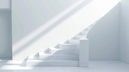 Fototapeta premium White Staircase in a Bright Sunlit Interior with a Modern and Elegant Design