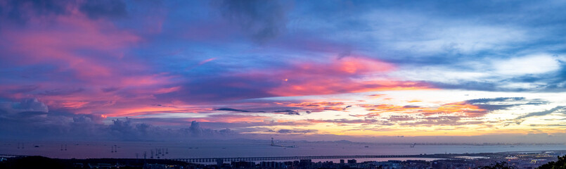 sunset afterglow over the shenzhong bridge